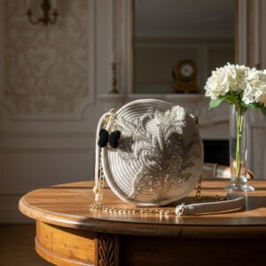 Bolso Circular de Cuerda de Algodón Blanco Crudo