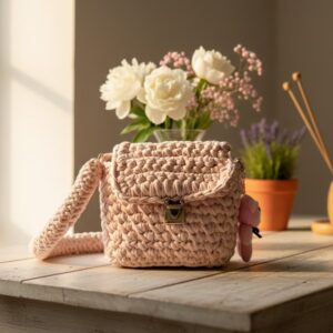 Bolso de Hombro de Trapillo Grueso Rosa Claro